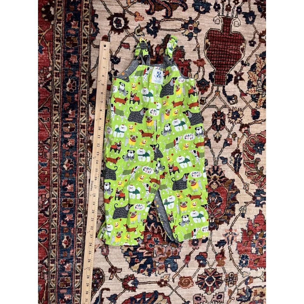 Vintage Handmade Little Kid Puppy Print and Sporty Balls Overalls